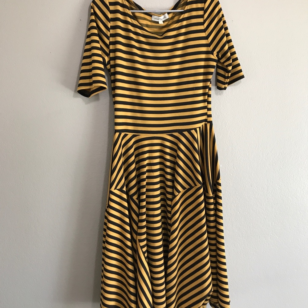 Mustard striped dress.
